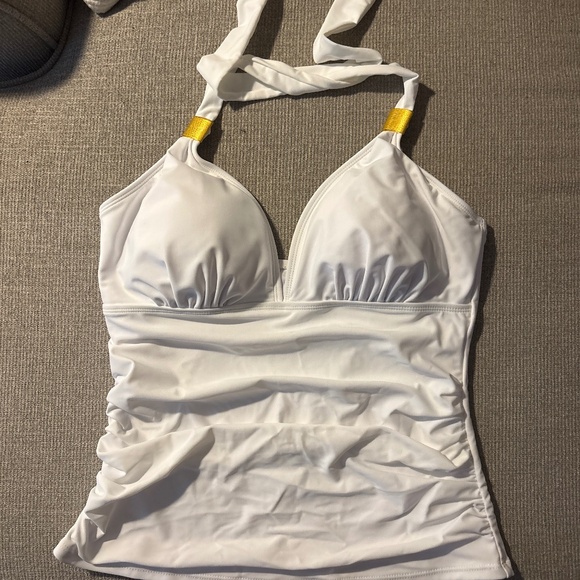 NWOT White Ruched Halter Swim Top - Picture 1 of 4